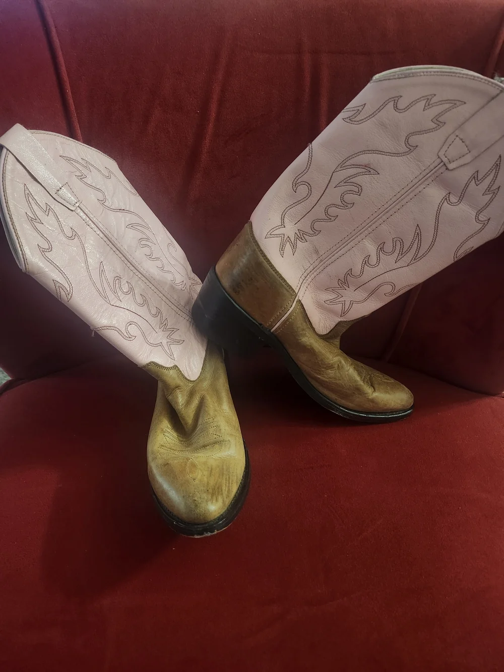 Kids Two-Tone Western Pull-On Boots in Pink and Brown